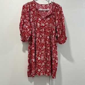 Red Floral V-Neck Babydoll Dress